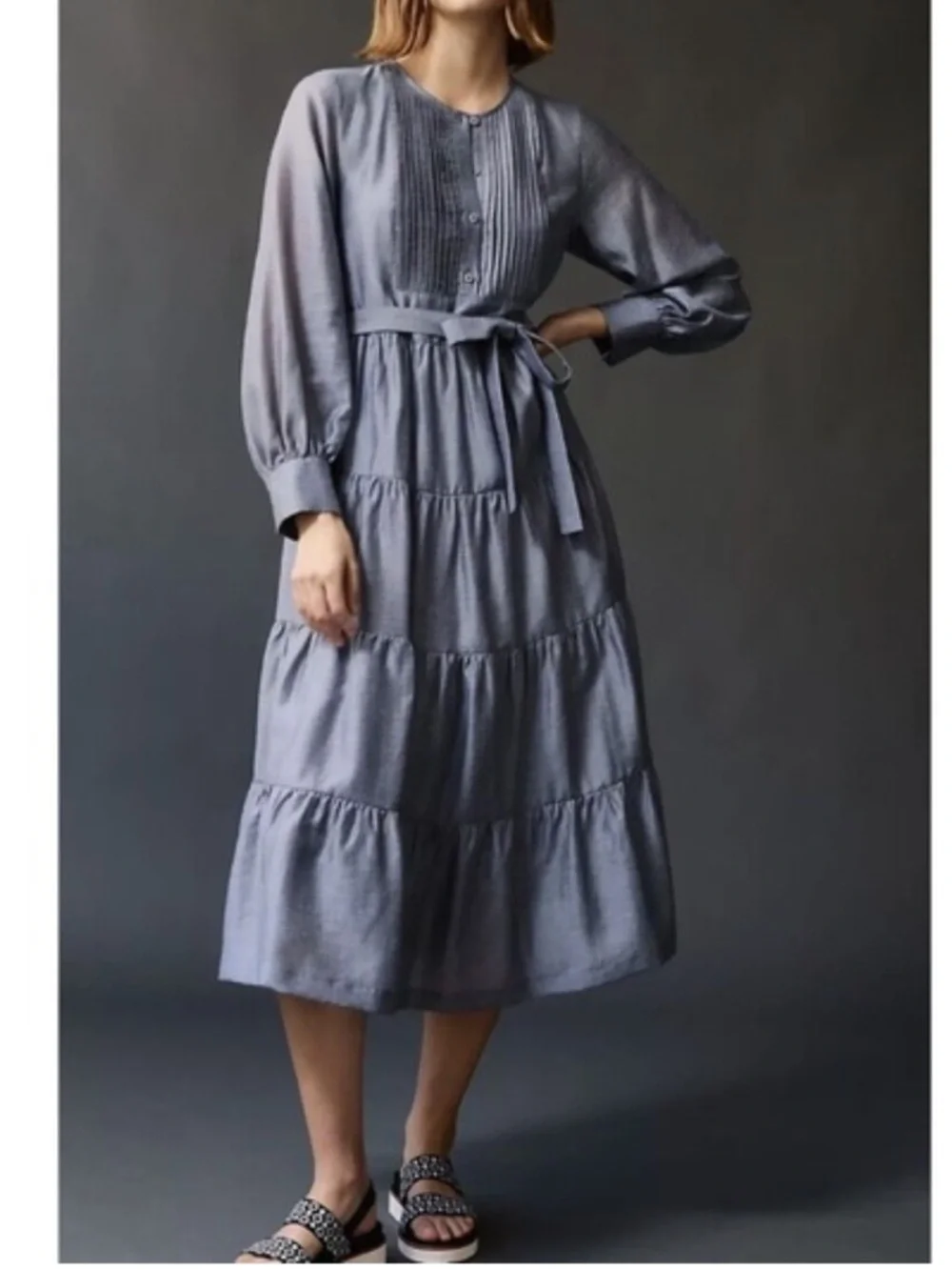 Anthropologie x Mare Mare NEW Agosta Tiered Midi Dress in Slate